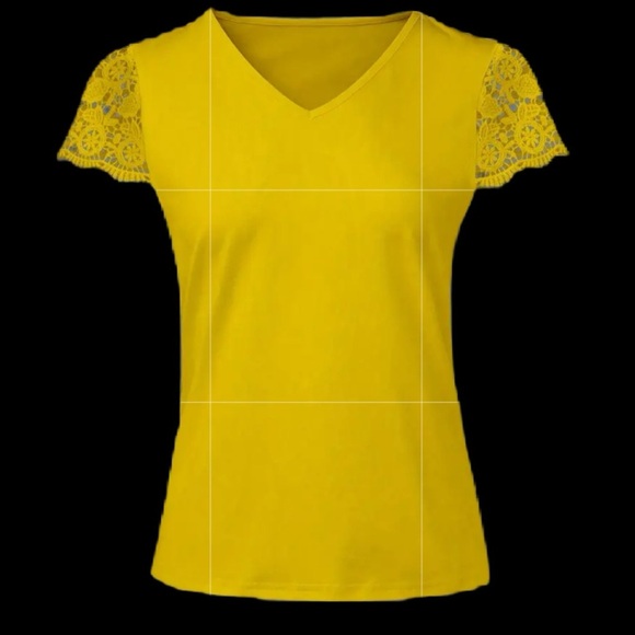 Women’s Yellow Lace Short Sleeve Knit Top - Size XL - NWOT - Picture 1 of 4